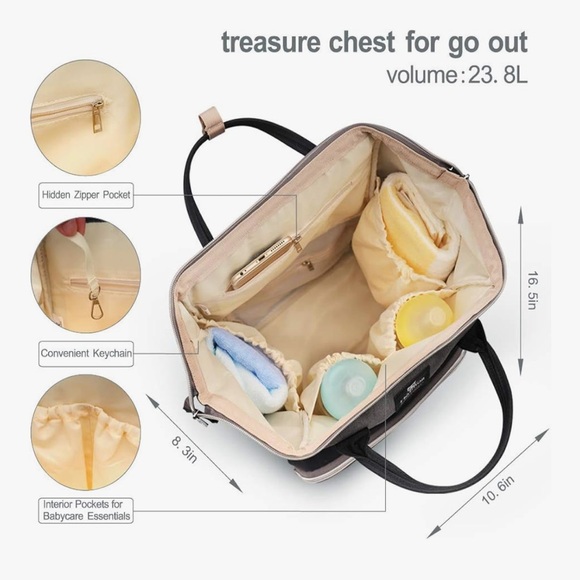 Hafmall black and grey cloth backpack diaper bag - Picture 3 of 15